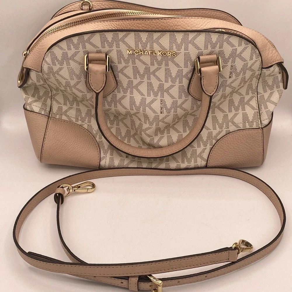 Michael Kors MK Hattie Satchel Bowling Crossbody Bag‎ Vanilla/Pink